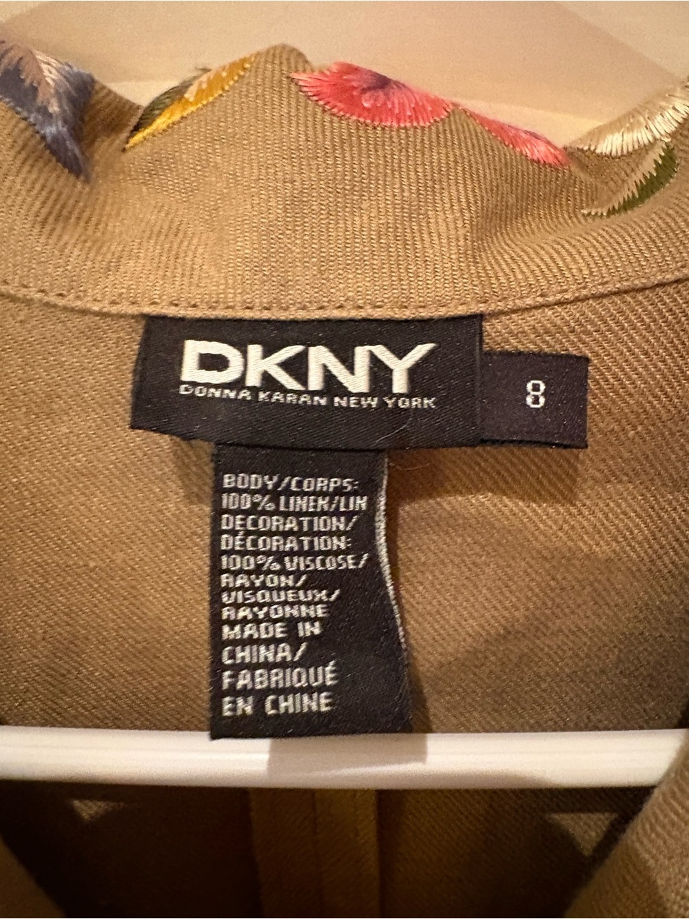 Dkny Tan Trench Coat with Embroidered Floral Trim - Picture 2 of 4